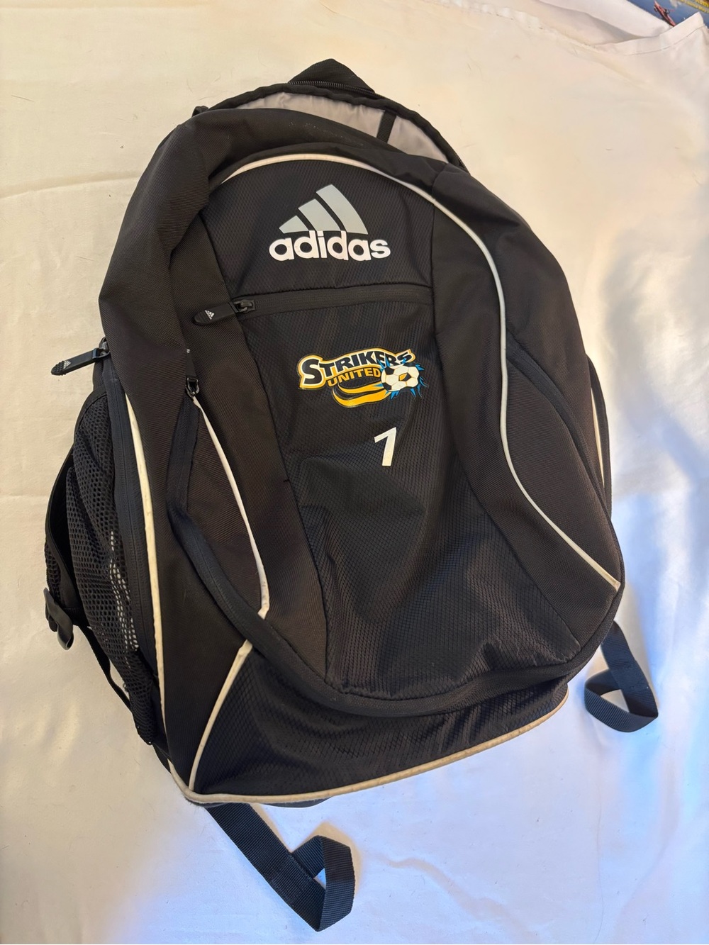 adidas Black Backpack with White Trim and Striker United Logo